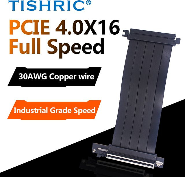 TISHRIC PCIe x16 Riser-Kabel für Grafikkarten, industriell geschirmt und flexibel, 90 Grad Winkel, in Schwarz oder Weiß - Bild 1