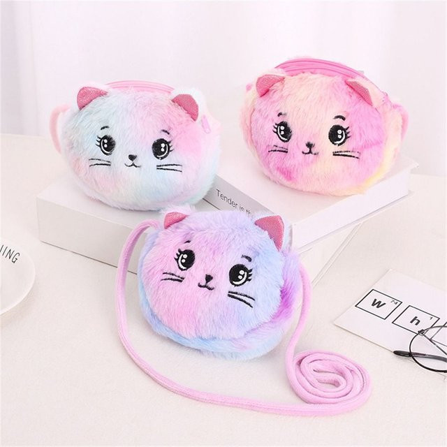 ISKYBOB Regenbogen Farbe Katze Messenger Umhängetasche, Plüsch Puppe - Bild 1