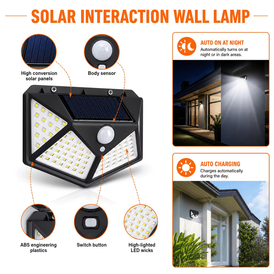 SETONR Solar-Wandleuchten mit Bewegungssensor und 100 LED, IP44 wasserdichte Solar-Außenleuchten in Schwarz für Garten und Terrasse - Bild 4