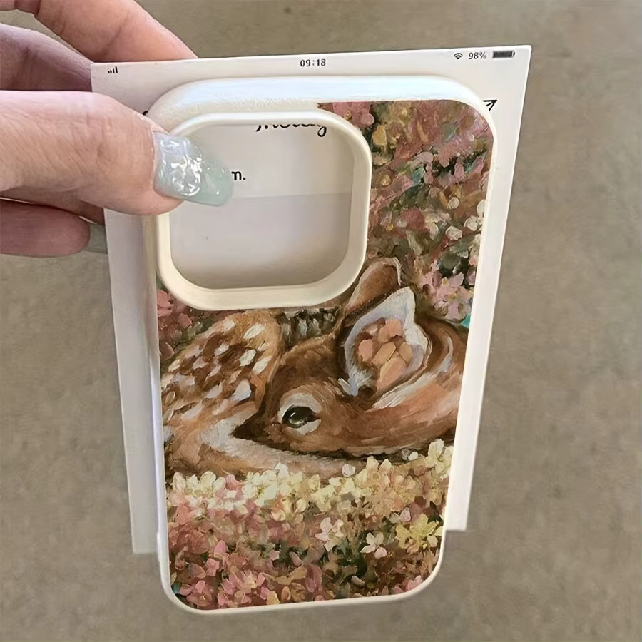 TPU Schutzhülle mit Ölgemälde Deer Muster für iPhone 11 bis iPhone 17 Pro Max in Pink und Multicolour - Bild 2