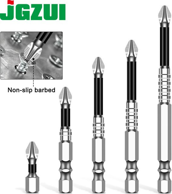 JGZUI K5 Kreuzschlitz-Bohrer Bit aus S2-Stahl, magnetisch und rutschfest, Schwarz - Bild 1