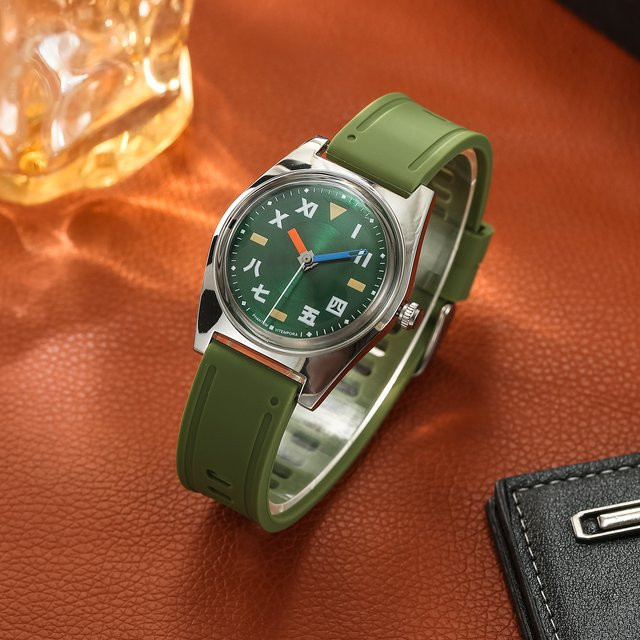 HEIMDALLR Armbanduhr, Handaufzug, Edelstahl, Silber, Grün, Silikon, 36 mm, Herren - Bild 1