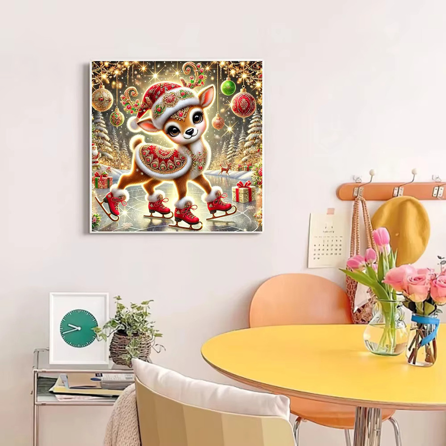 QIZITENG Diamantmalerei Weihnachten Motiv mit Weihnachtsmann, Elch und Schneemann als Mosaik Stickerei Wanddeko, Mehrfarbig, B/H: 30 x 30 cm - Bild 2