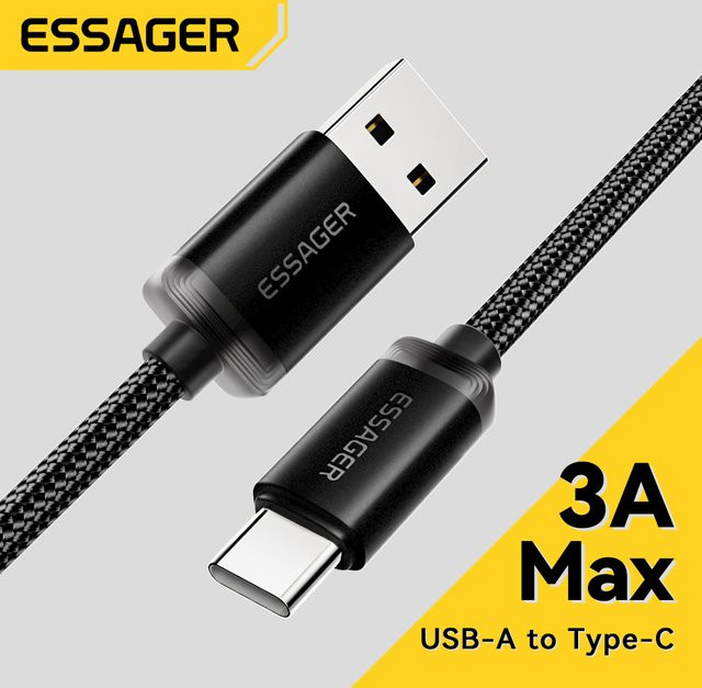 Essager USB Typ-C Schnellladekabel 3A Datenkabel in Schwarz - Bild 1