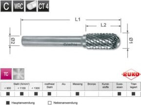 Ruko Hartmetall Frässtift Form C Walzenrund WRC in Silber - Bild 1