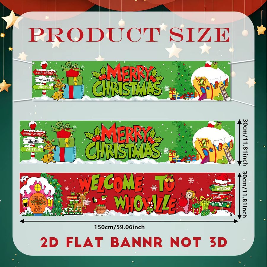 VIKAMA Weihnachts-Willkommensbanner Happy Christmas als Hofschild für deine Neujahrsparty-Dekoration, Multicolor, Breite: 150 cm, Höhe: 30 cm - Bild 4