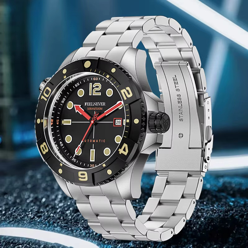 FeelNever Armbanduhr Automatik, Edelstahl, Schwarz, Saphirglas, Herren - Bild 2