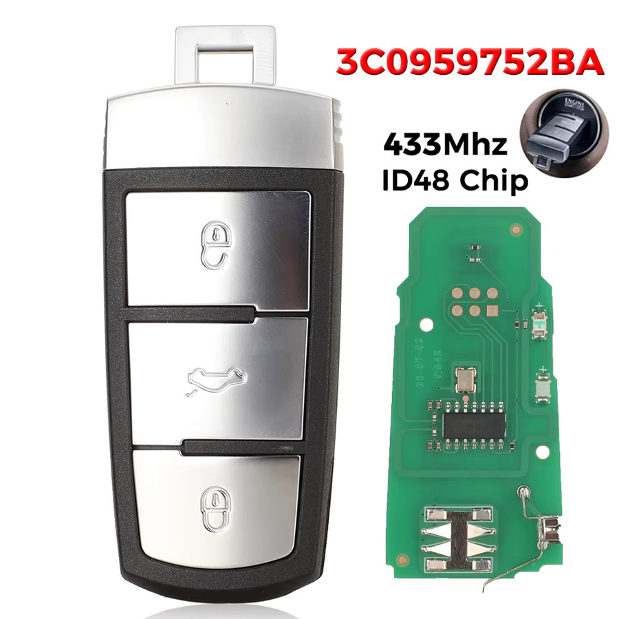 Jingyuqin Smart Remote Key 434 MHz ID48 Chip für VW Volkswagen Passat B6 3C B7 Magotan CC, 3 Tasten, Schwarz - Bild 5