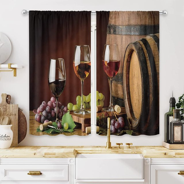 Yiran Furniture Vorhänge mit Rosenmuster in Rotwein, 2er-Set, halbtransparentes florales Design, B: 50 cm, H: 130 cm - Bild 1