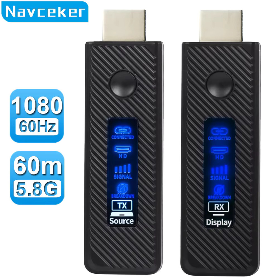 Navceker HDMI Extender Full HD kabelloser Videosender und Empfänger in Schwarz für 60 m kabellose Übertragung, Display-Adapter zur Bildschirmspiegelung von PC oder Kamera auf den TV - Bild 7
