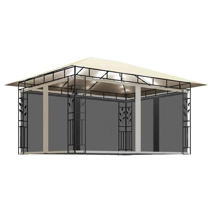 vidaXL Pavillon mit Moskitonetz und LED-Lichterkette in Cremeweiß und Beige, B/T/H: 4 x 3 x 2,73 m - Bild 2