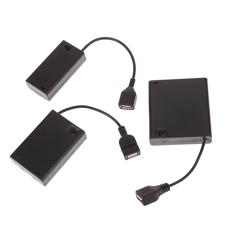 Tragbare Mini AA Batteriehalter Aufbewahrungsbox mit USB-C Anschluss in Schwarz - Bild 2