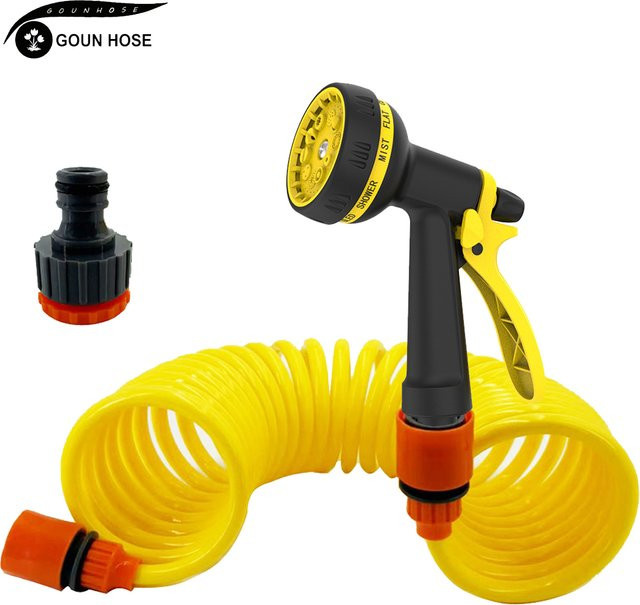 Gartenbewässerungsschlauch Set von GOUN HOSE mit PVC-Spiralschlauch und Hochdruck-Wasserpistole in Gelb - Bild 1