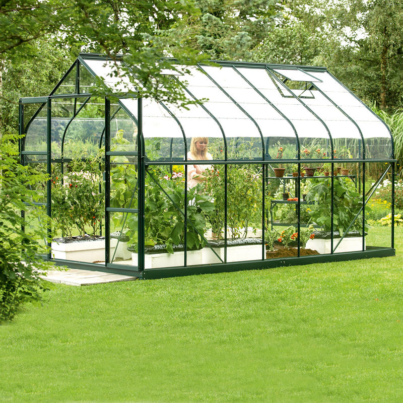 Vitavia Gewächshaus Dione 11500 in Smaragdgrün mit Stahlfundamentrahmen, Dachfenster, Regenrinne und Doppelschiebetür, 11,5 m² - Bild 3