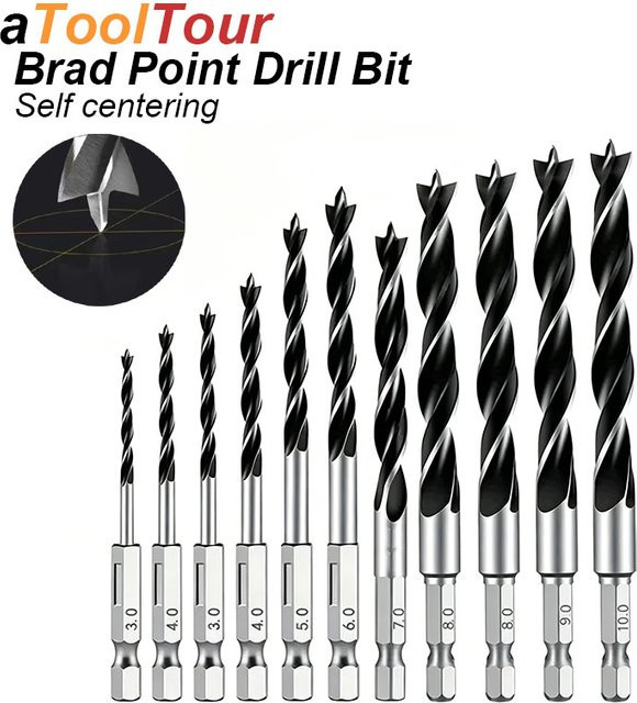 Atooltour Brad-Point-Bohrer-Set in Silber, selbstzentrierend mit Außenspreizern und Doppelklinge, dreispitzig und metrisch für Holz, Hartholz, Kunststoff und MDF - Bild 1