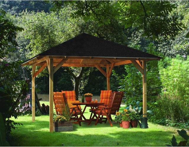 Karibu Holzpavillon Bever 2 Set mit Rechteckschindeln in Schwarz, B/T/H: 289 x 289 x 297 cm - Bild 4