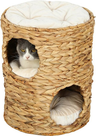 PawHut Kratztonne für Katzen aus Wasserhyazinthe und Stahl in Braun mit Höhle, B/T/H: 40 x 40 x 50 cm