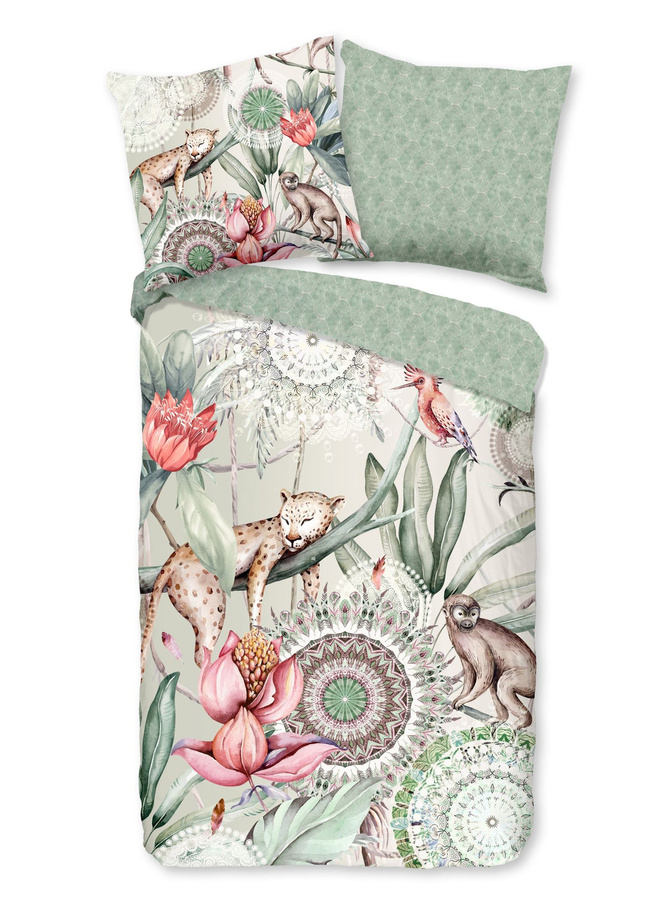 HIP Mako-Satin Bettwäsche Wayan Dschungel Mandala Wende Design Grün Lachs B/H: 135 x 200 cm - Bild 1