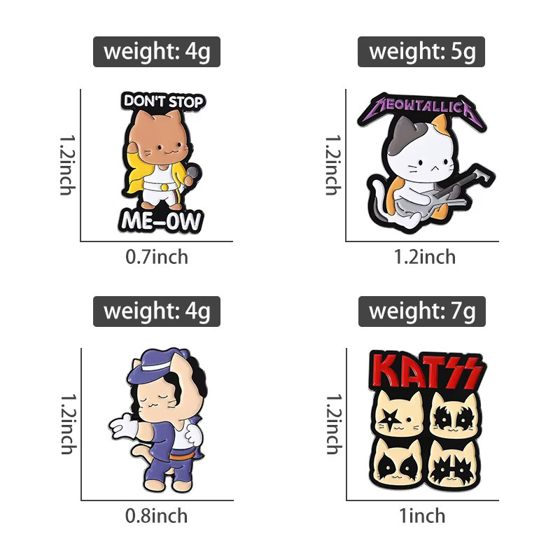 QIHE JEWELRY Broschen, Cartoon Rock Band Katzen, Emaille, Bunt - Bild 4