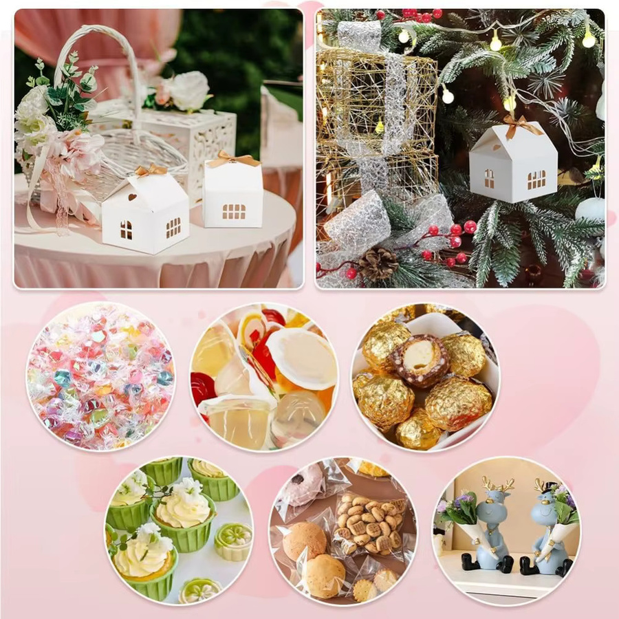12er Set Hausförmige Geschenkboxen aus Papier in Weiß mit kleinen Fenstern und Band, B/T/H: 12,45 x 12,45 x 13,46 cm - Bild 2