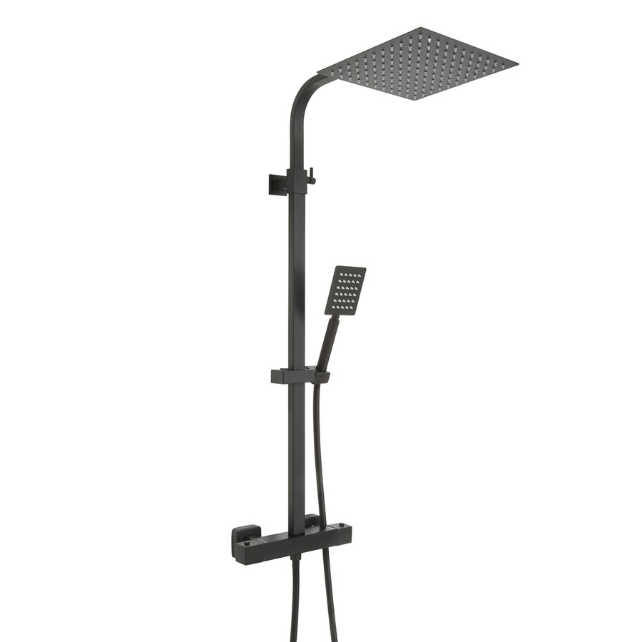 Thermostatische Duschsäule Hudson Reed Arvel in Schwarz Matt mit eckigem Duschkopf und Handbrause, Höhe: 122,5 cm, Breite: 39,6 cm, Tiefe: 26,1 cm - Bild 1
