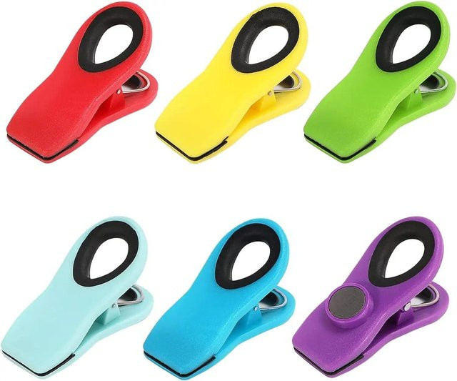 6 Stück YJSTY Beutelclips mit Magnet in Multicolour, luftdichte Lebensmittelclips für Snackbeutel und Lebensmittelaufbewahrung - Bild 1