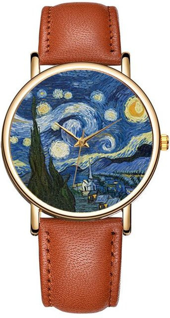 Armbanduhr Van Gogh Sternennacht, Quarz, Lederarmband, Blau, Damen - Bild 1