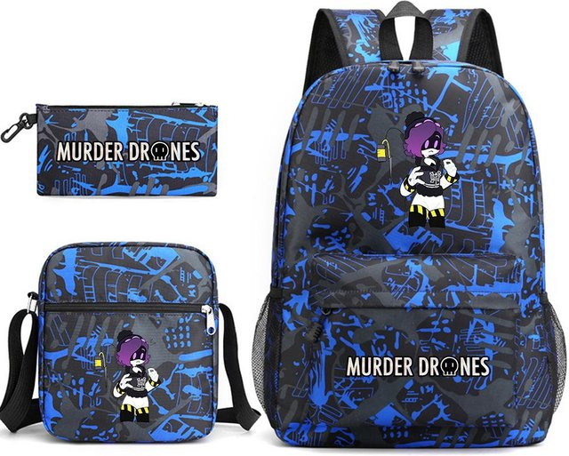3-teiliges Schulrucksack-Set in Blau aus Oxford-Stoff mit Schultasche, Schultergurt und Federmäppchen - Bild 1