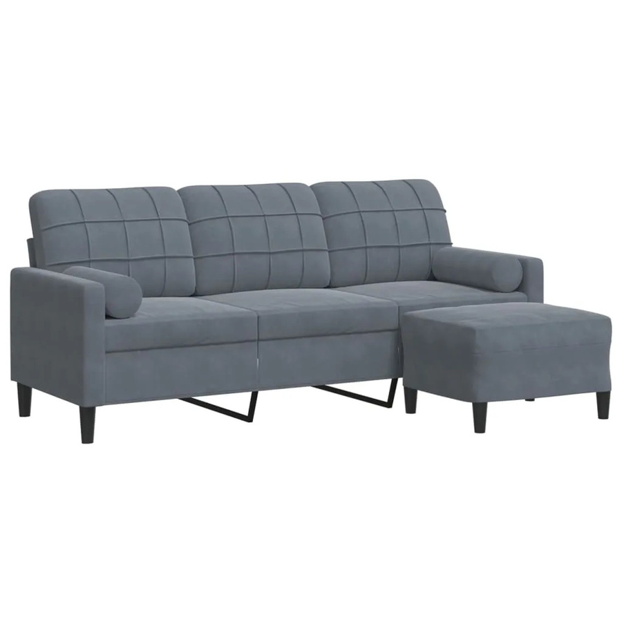 vidaXL 3-Sitzer-Sofa mit passendem Hocker in Dunkelgrau aus Samt mit Metallrahmen - Bild 2
