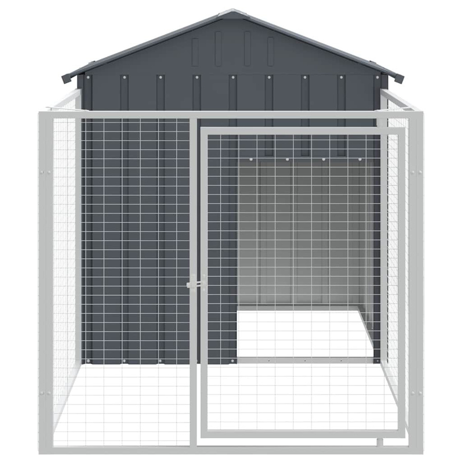 vidaXL Hundehütte mit Auslauf aus verzinktem Stahl in Anthrazit, B/T/H: 201 x 117 x 123 cm - Bild 4