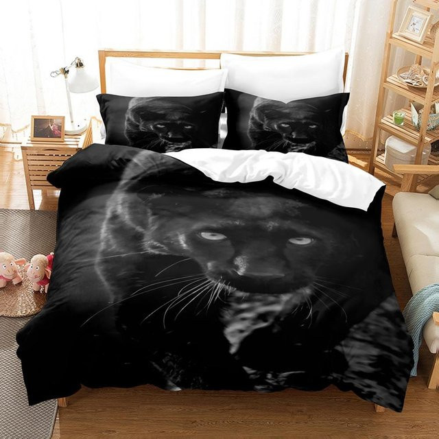 Binchi Fitness Leopard Bettwäscheset mit Bettbezug und Kissenbezug, Schwarz, B/H: 140 x 210 cm - Bild 1