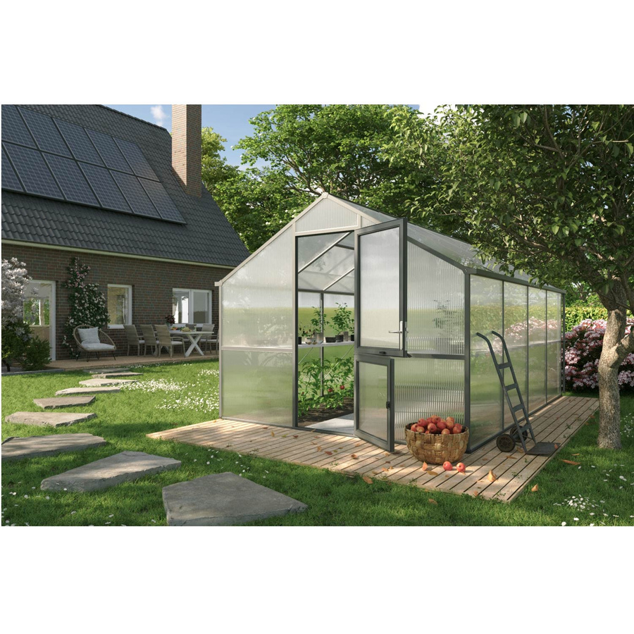 KGT Gewächshaus Nelke IV in Anthrazit-Grau mit 12,7 m² Fläche, Aluminiumrahmen und Polycarbonat-Verglasung - Bild 2