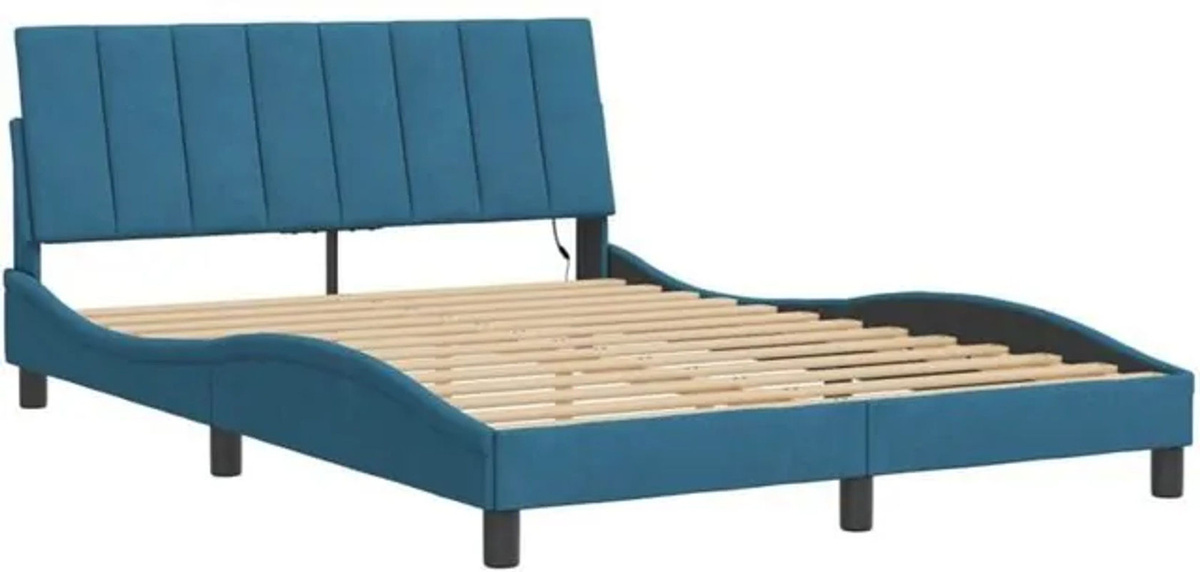 Modernes Polsterbett Hanko von vidaxl mit LED in Blau aus Samt und Metall, B/T: 140 x 190 cm - Bild 1