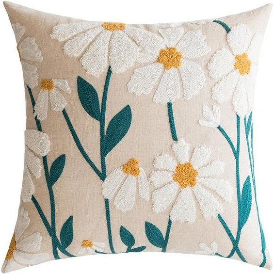 KORAN Kissenbezug im skandinavischen Stil mit floraler Bestickung, Beige, B/H: 45 x 45 cm - Bild 1