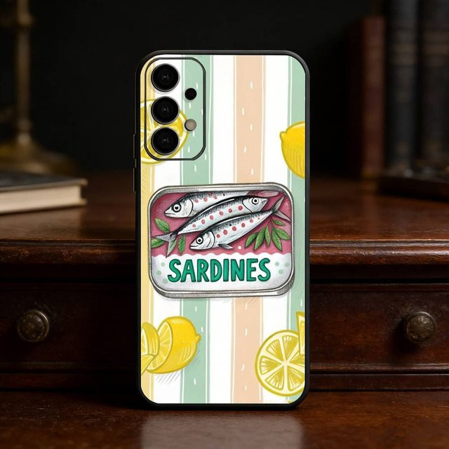 Handyhülle mit buntem Sardinen und Hummer Motiv für Samsung Galaxy S21 FE in Schwarz - Bild 1