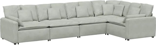 vidaXL Modulares L-Shape Sofa aus Samt mit Kissen in Hellgrau - Bild 1