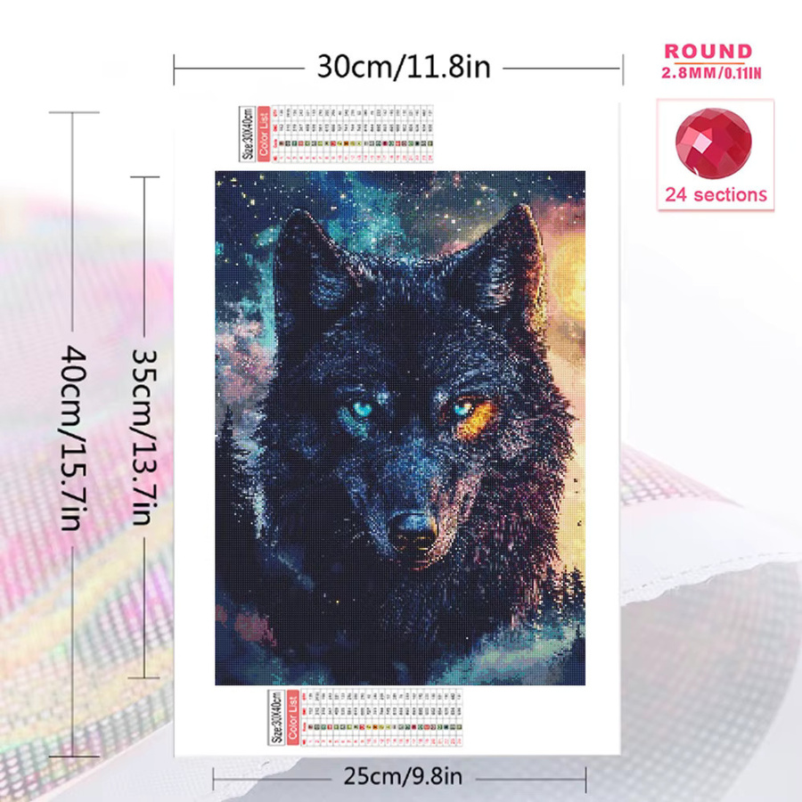Evershine Diamant-Gemälde Wolf als quadratisches Diamant-Mosaik Bastelset in Multicolour, B/H: 20 x 20 cm - Bild 2