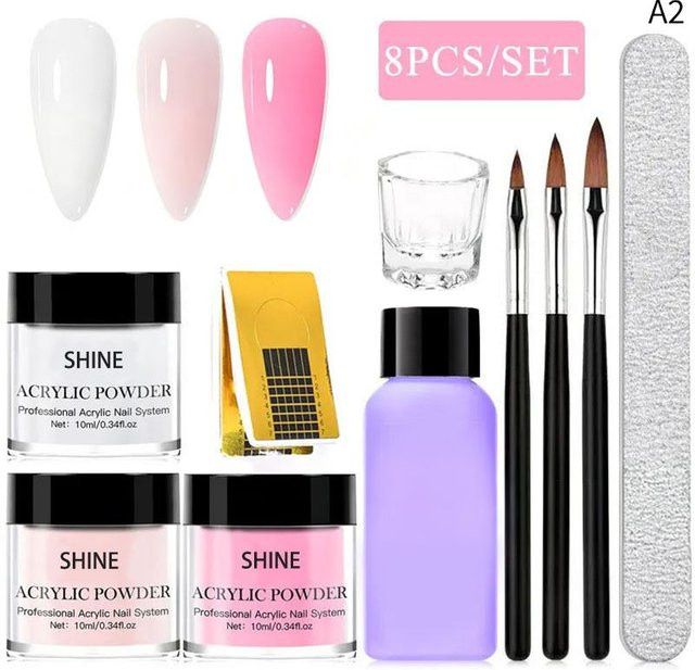Lunchi Acrylpulver Nagelsystem Paket, Nude Rosa, Maniküre-Bausatz - Bild 1