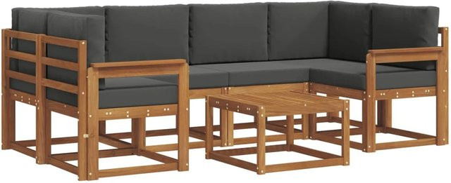 vidaXL Outdoor-Sofagarnitur 7-teilig aus Akazienholz in Natur und Anthrazit mit Kissen und Armlehnen - Bild 1