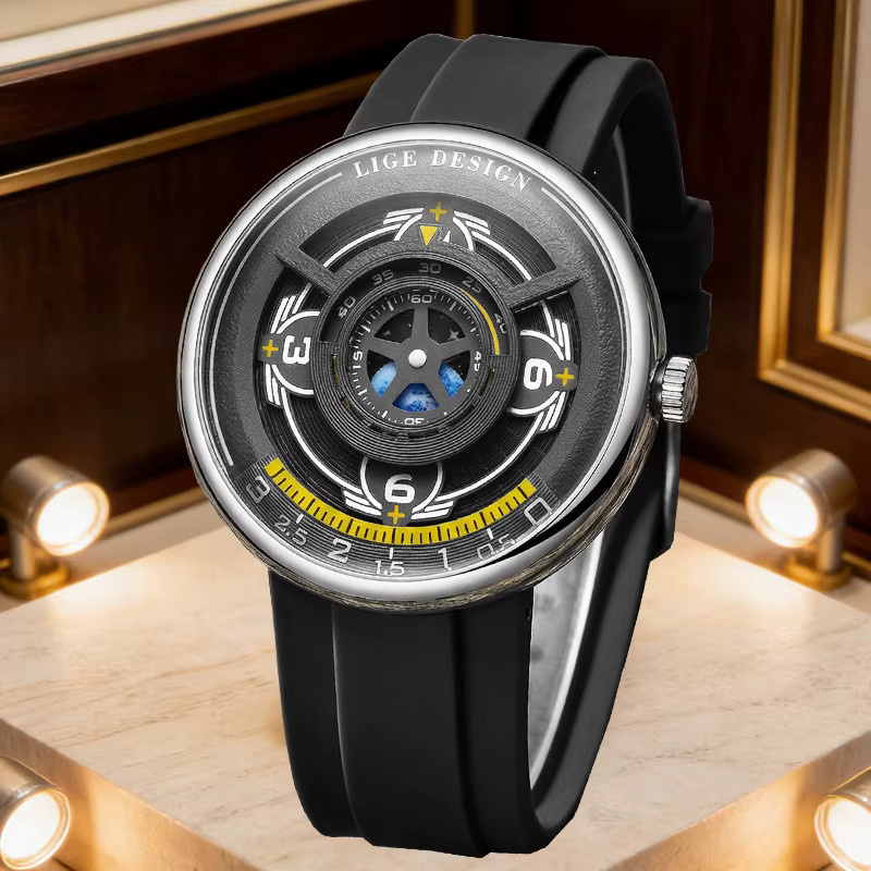 LIGE Armbanduhr Quarz, Silikon, Schwarz, Herren - Bild 3