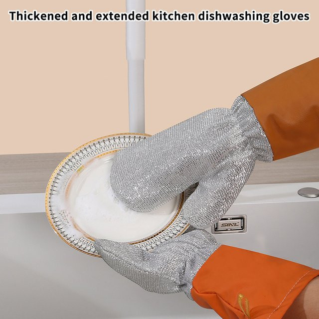 JETTING Spülhandschuhe mit Silberfaden in Silber, wasserdicht und hitzebeständig, inklusive Küchenreinigungsbürste - Bild 1