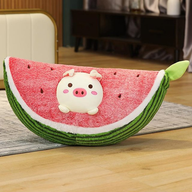 Yiran Health & Beauty Plüschkissen Wassermelonenscheibe mit Tier-Motiv in Rot, Durchmesser: 60 cm - Bild 1