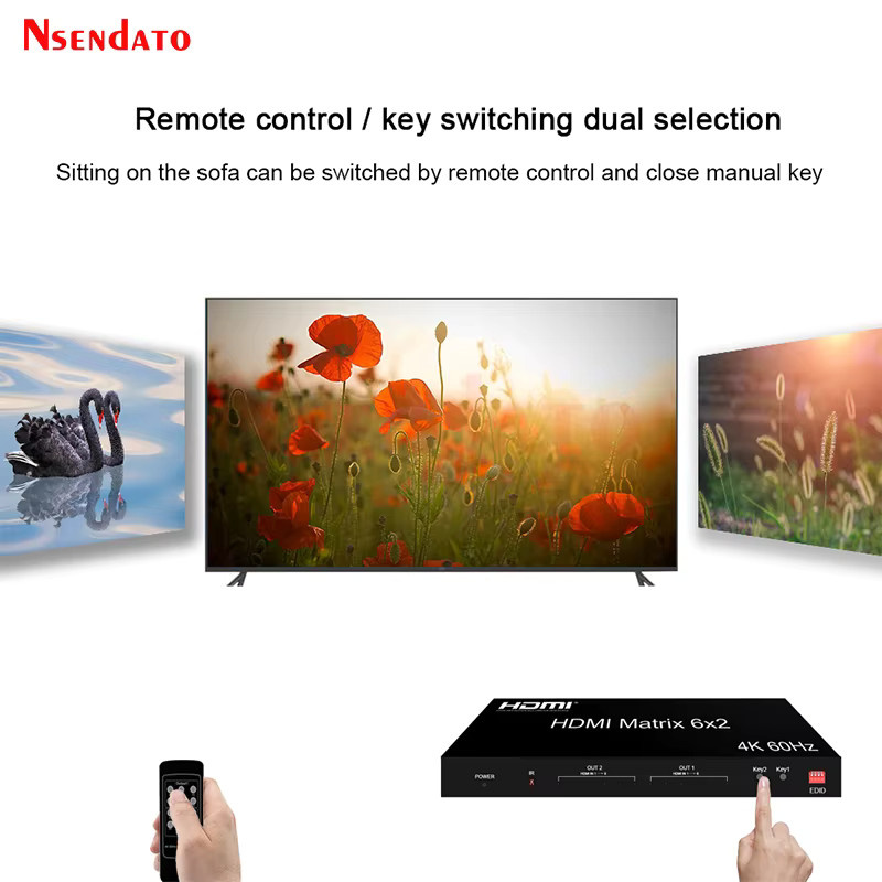Nsendato HDMI Matrix Switch 6x2 4K UHD 60Hz Splitter in Schwarz mit 6 Eingängen und 2 Ausgängen für PC und Monitor - Bild 6