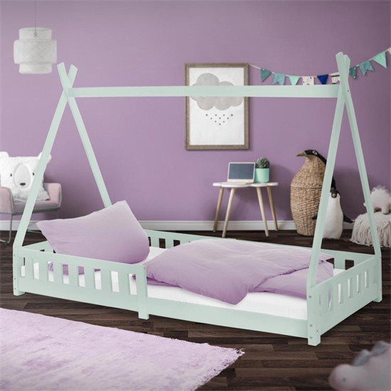 ML-Design Kinderbett Tipi aus Kiefernholz mit Rausfallschutz und Lattenrost, Farbe: Grün, B/T/H: 90 x 200 x 156 cm - Bild 1