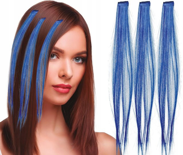 Haarsträhnen Blau, 3 Stück, 50 cm - Bild 1