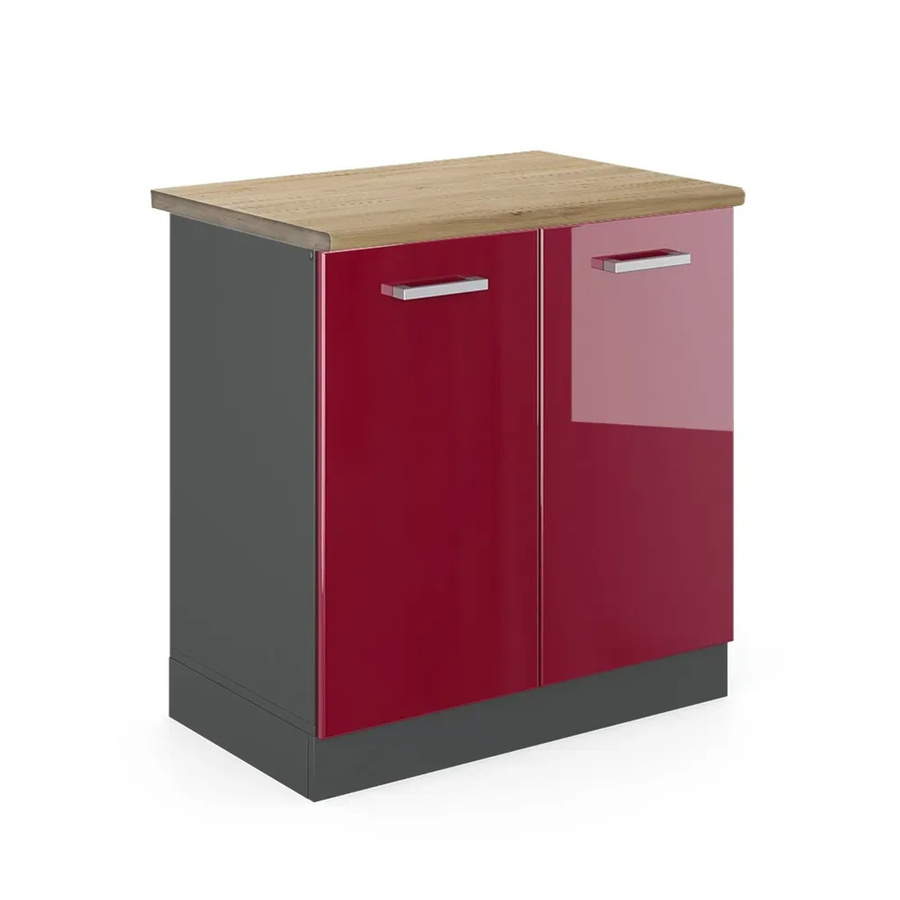 Vicco Spülenunterschrank R-Line in Bordeaux Hochglanz und Anthrazit mit Eichenoptik, B/T/H: 80 x 60 x 81,6 cm - Bild 2