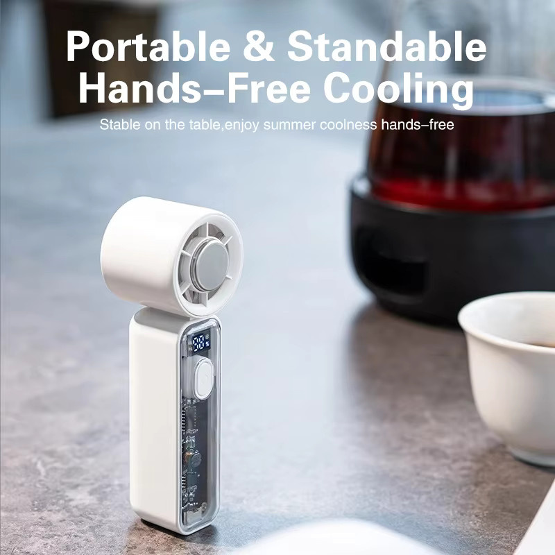 TINSOL Handgehaltener Hochgeschwindigkeits-Turbinen-Kühlventilator, tragbare Mini-Luftkanone mit USB-Wiederaufladung, transparent/weiß - Bild 4