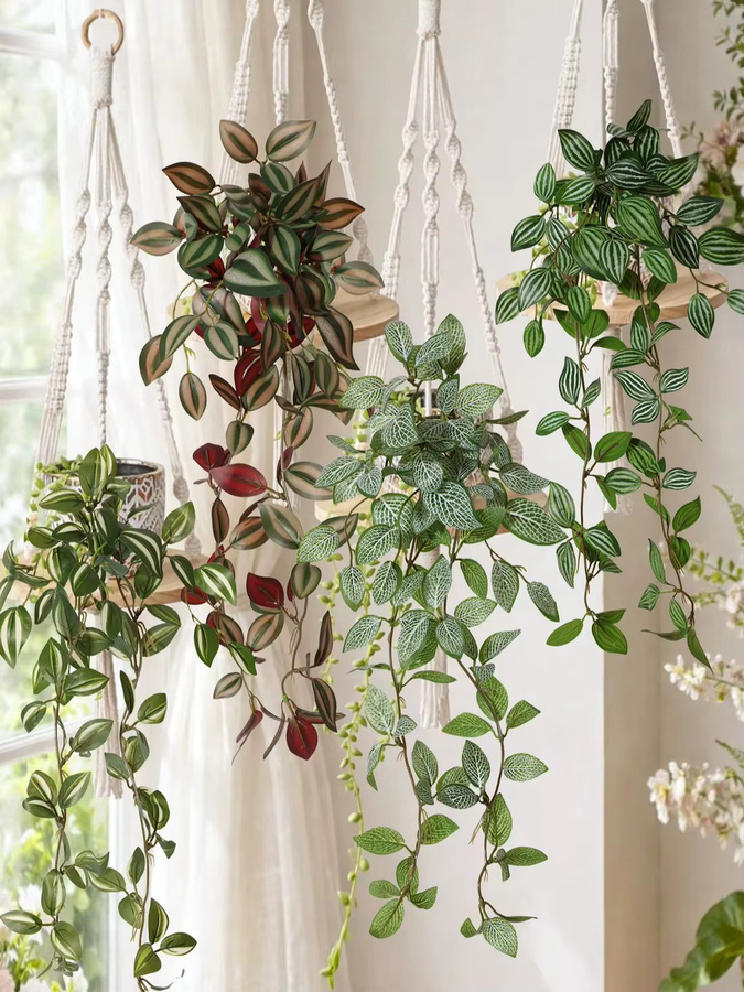 XIYA FLOWER Künstliche Hängende Graspflanze Zebrina Peperomia Fittonia aus PE-Material für deine Heim- und Gartendekoration in Grün - Bild 3