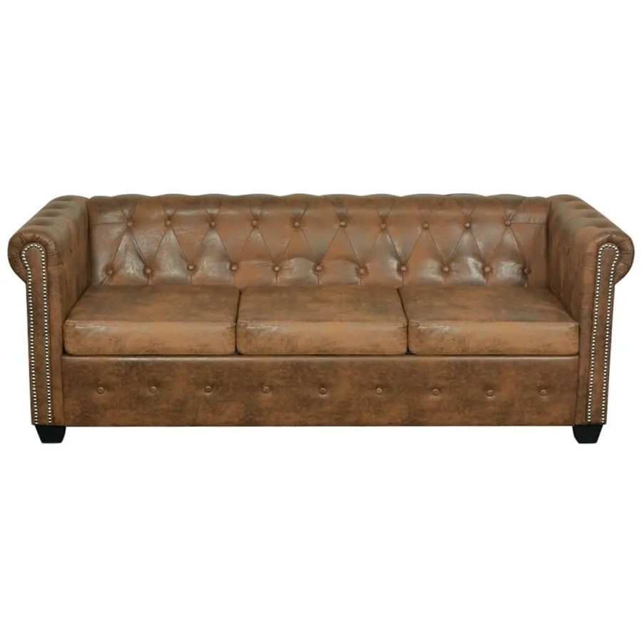 vidaXL Chesterfield-Sofa 3-Sitzer aus Kunstleder in Braun mit Massivholzrahmen, B/T/H: 200,5 x 76,0 x 70,0 cm - Bild 2
