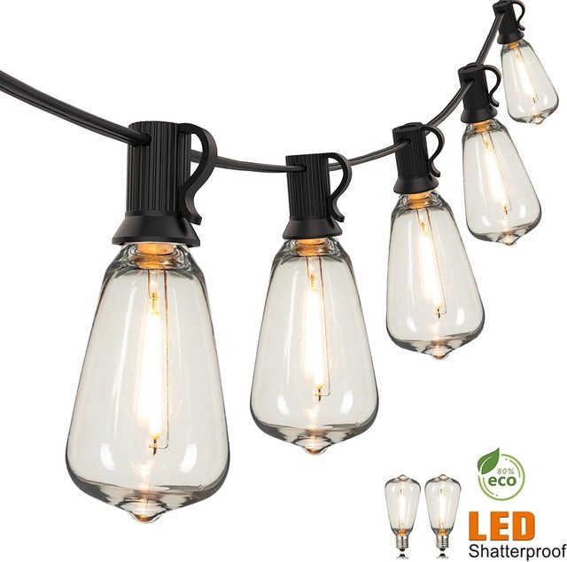 Genixgreen ST38 LED-Lichterkette für den Außenbereich, wasserdichte Girlande in Warmweiß, dimmbar und anschließbar, transparent - Bild 1